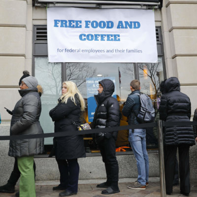 Photo: Furloughed Fed Gov't Employees Wait In Line For Food