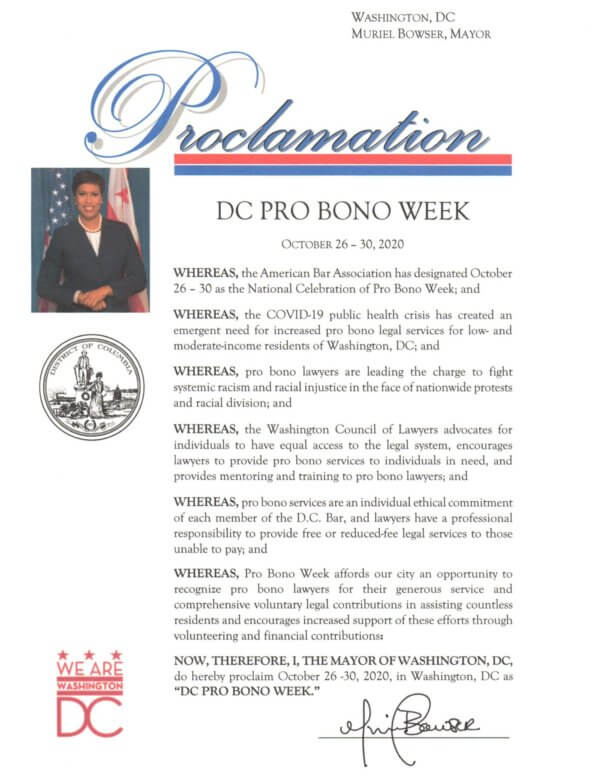 Photo: 2020 DC Pro Bono Week Mayoral Proclamation