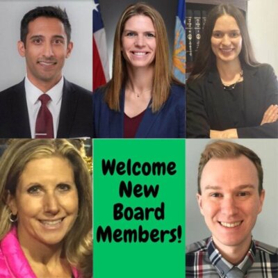 New Board Member Collage From Top Left To Bottom Left AJ Dhaliwal, Jennifer Miller, Ella Russell, Andy Budzinski, Serfina Lobsenz