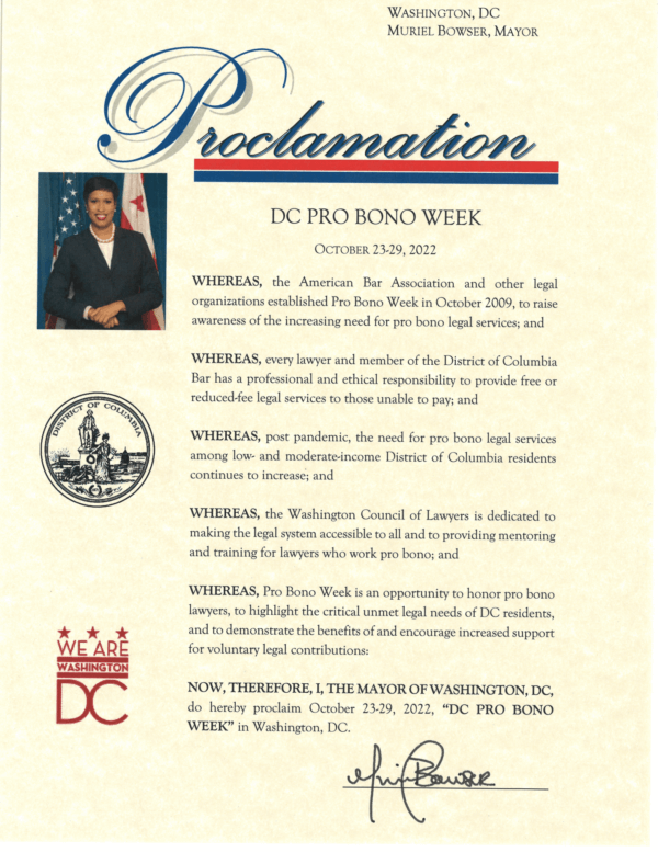 Graphic: DC Mayoral Proclamation: DC Pro Bono Week 2022