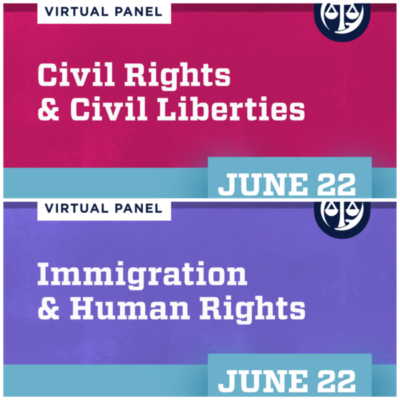 Graphic: Collage Of Civil Rights & Civil Liberties And Immigration & Human Rights Panel Graphics