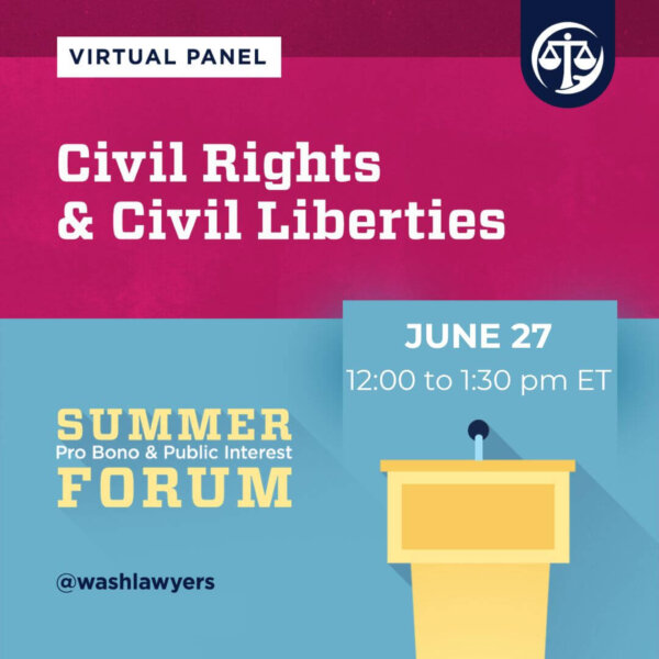 Graphic: 2024 Summer forum Civil Rights & Civil Liberties panel with dates