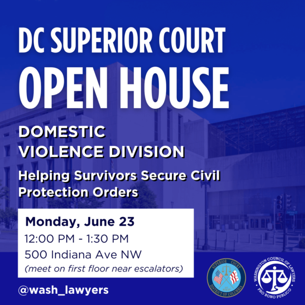 Graphic: DC Superior Court Open House Domestic Violence Division includes date and time