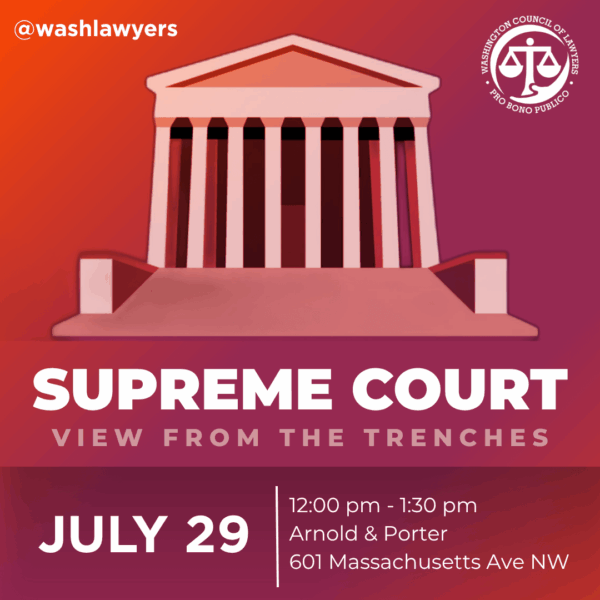 Graphic: Supreme Court View from the Trenches with date time and location