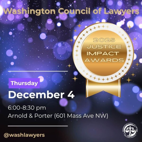 Graphic: Justice Impact Awards 2025 includes date and time and a gold ribbon